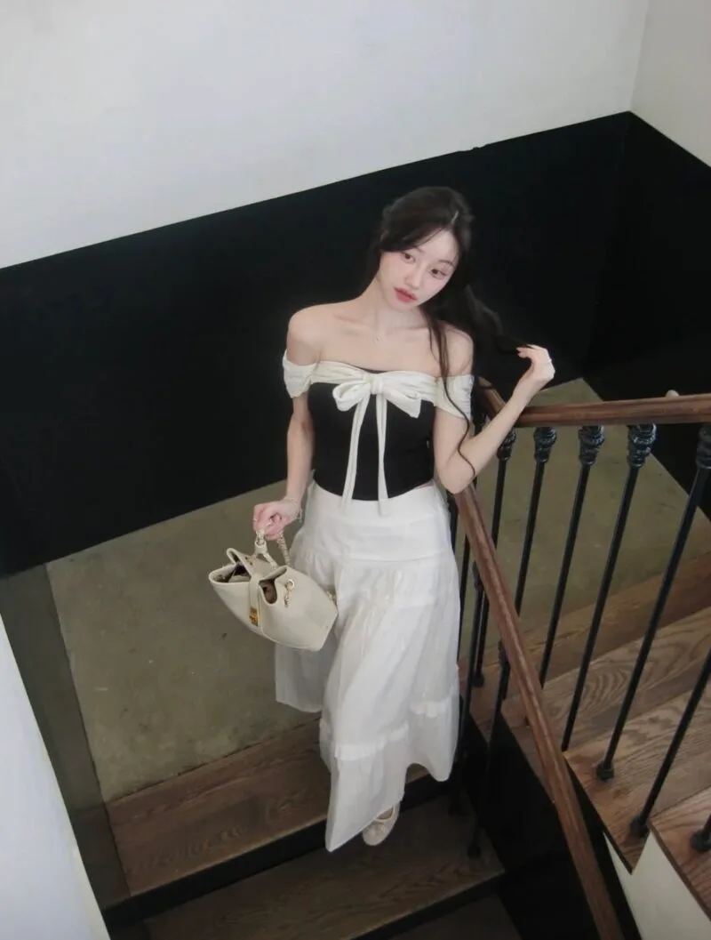 Not Your Rose OFF SHOULDER RIBBON TOP (BLACK) – woowestudio.com