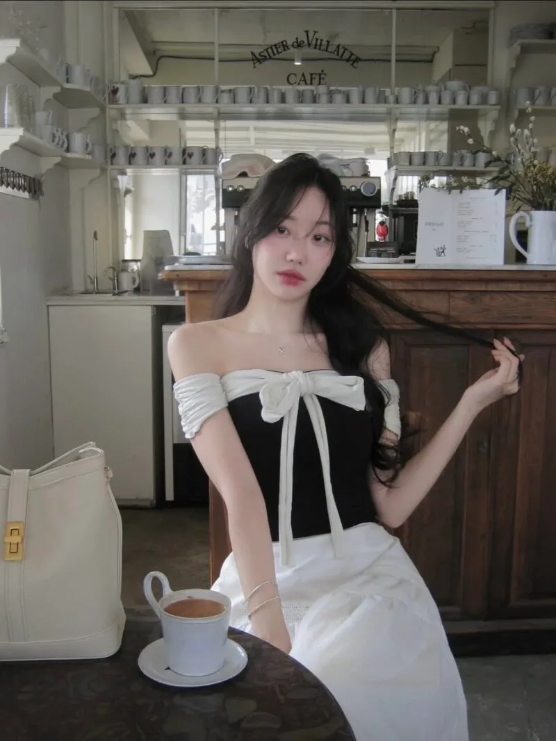 Not Your Rose OFF SHOULDER RIBBON TOP (BLACK) – woowestudio.com