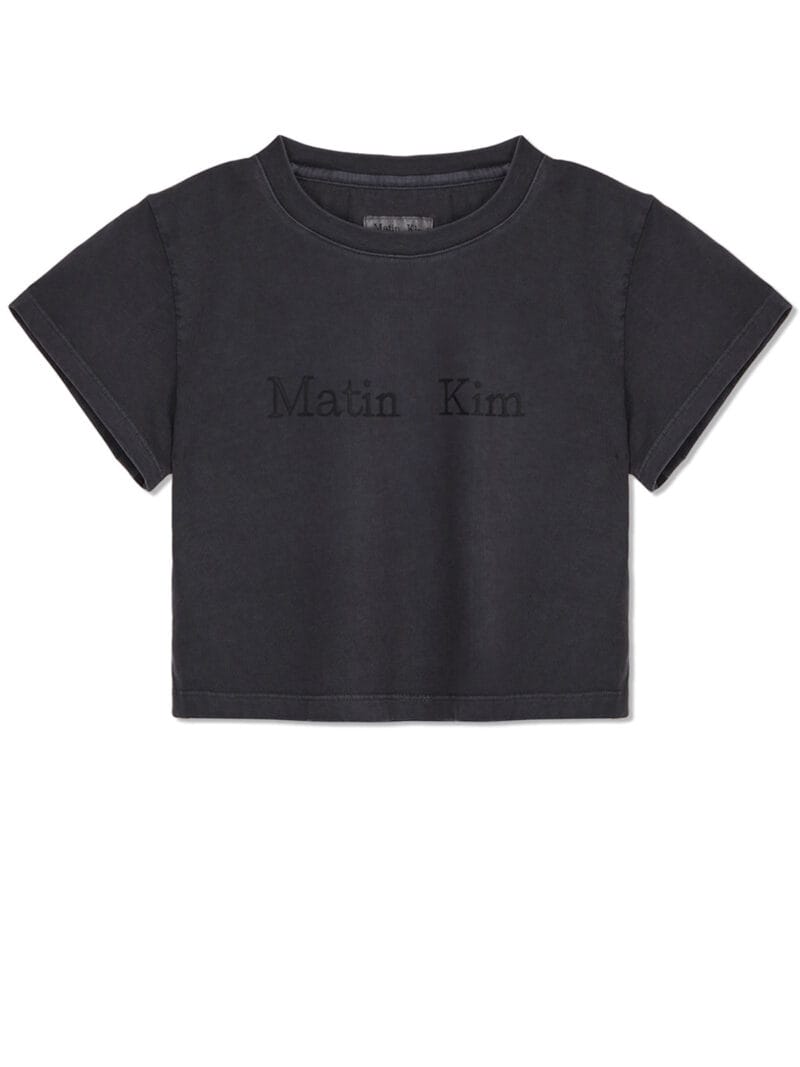 Matinkim PIGMENT LOGO CROP TOP IN DARK GREY