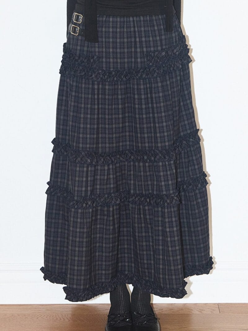 illigo Buckele frill long skirt check - navy