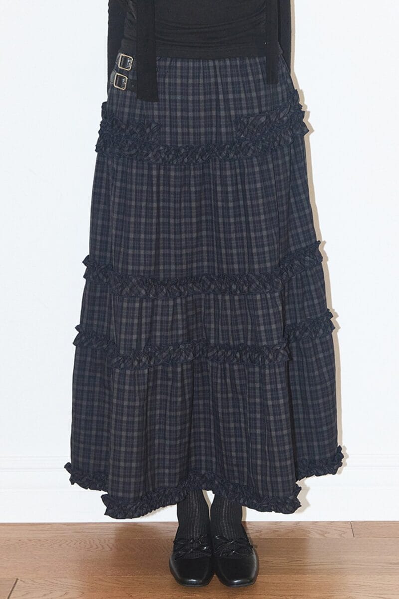 illigo Buckele frill long skirt check - navy