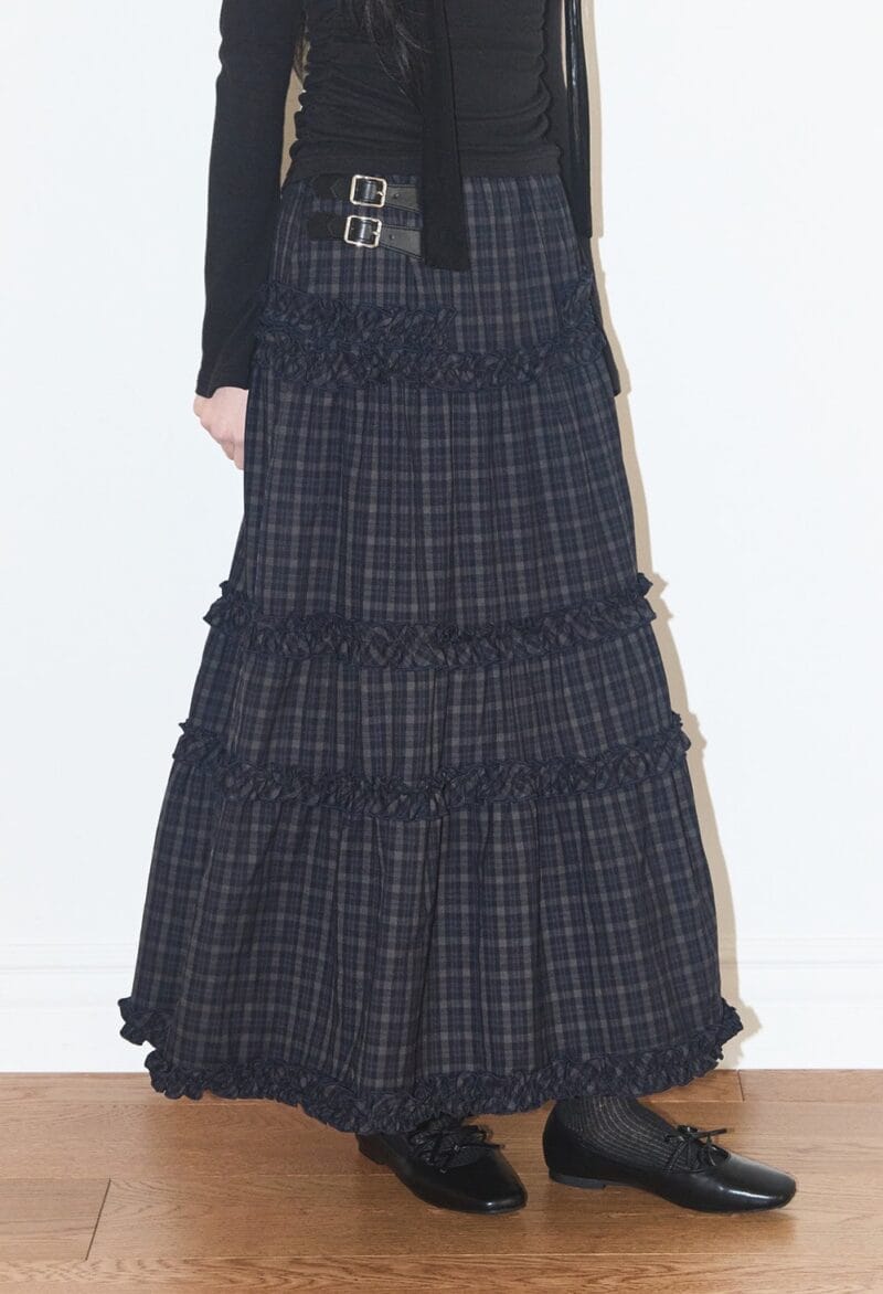 illigo Buckele frill long skirt check - navy