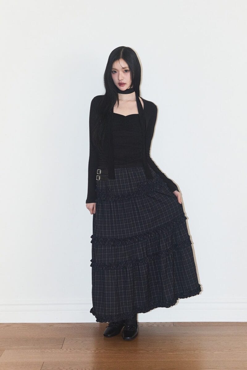 illigo Buckele frill long skirt check - navy