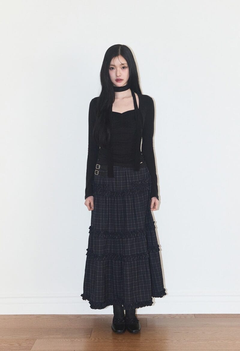 illigo Buckele frill long skirt check - navy