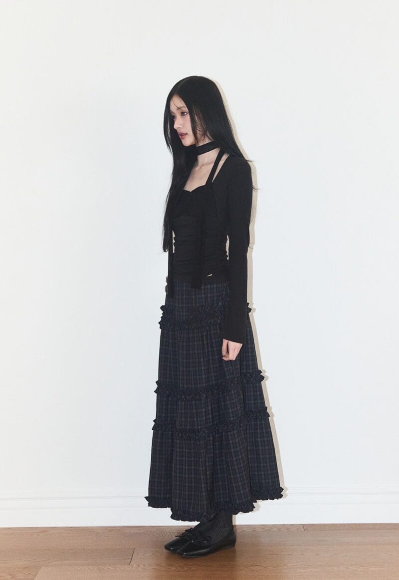 illigo Buckele frill long skirt check - navy