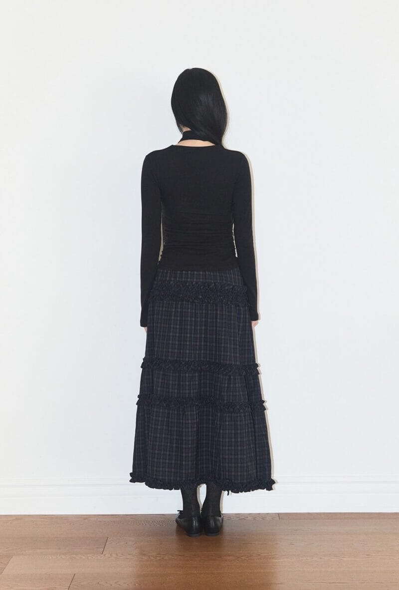 illigo Buckele frill long skirt check - navy