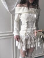 Cloudemotion Valentine eyelet two-piece set ( top + sk )