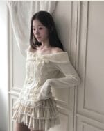 Cloudemotion Valentine eyelet two-piece set ( top + sk )