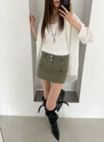 韩女必备 低腰橄榄绿工装裙