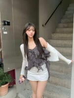 韩女大爆款 仙女荷叶边吊带 无敌显瘦