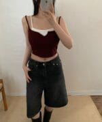 不包邮!短款假两件背心(含胸垫不跑杯)