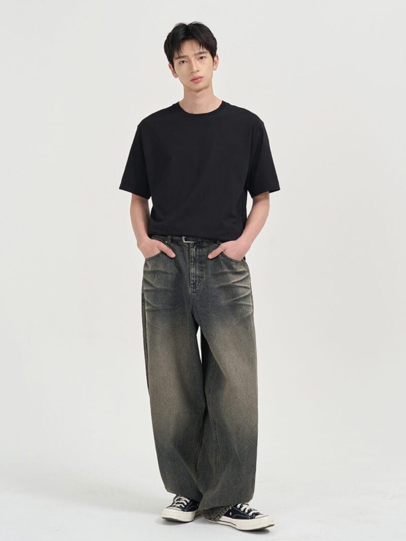 TOFFEE - PINCH DUMBO DENIM PANTS ( SAND INDIGO)