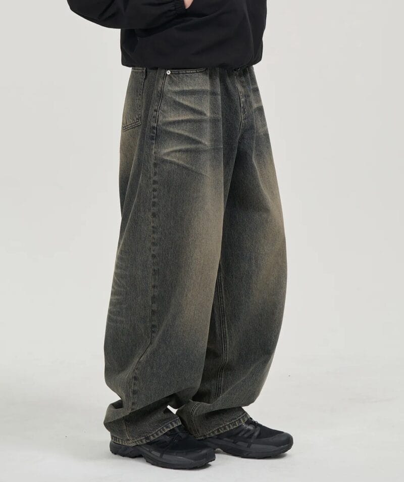 TOFFEE - PINCH DUMBO DENIM PANTS ( SAND INDIGO)