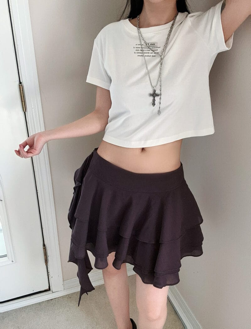 酒红色飘带半身裙