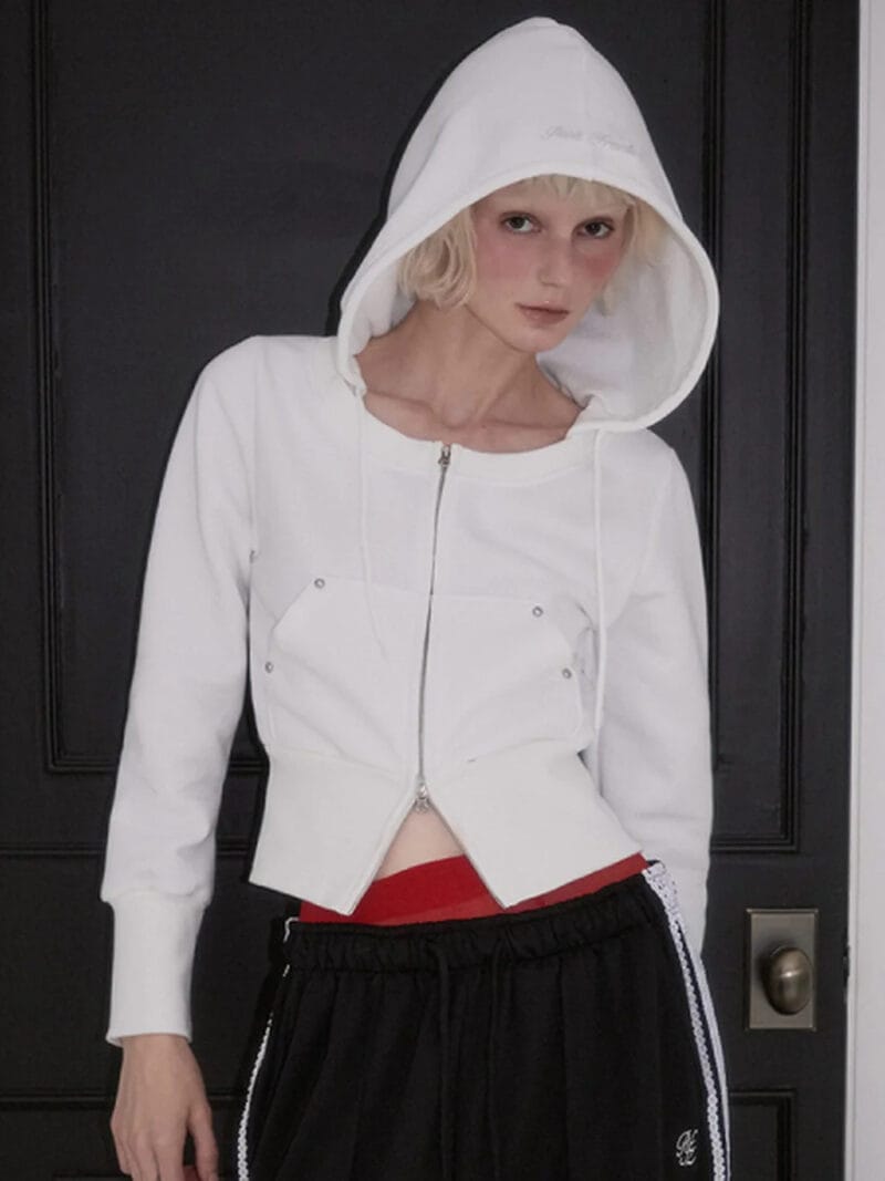 Rose Frantz - Rivet Round Crop Hood Zip-up [Ivory]
