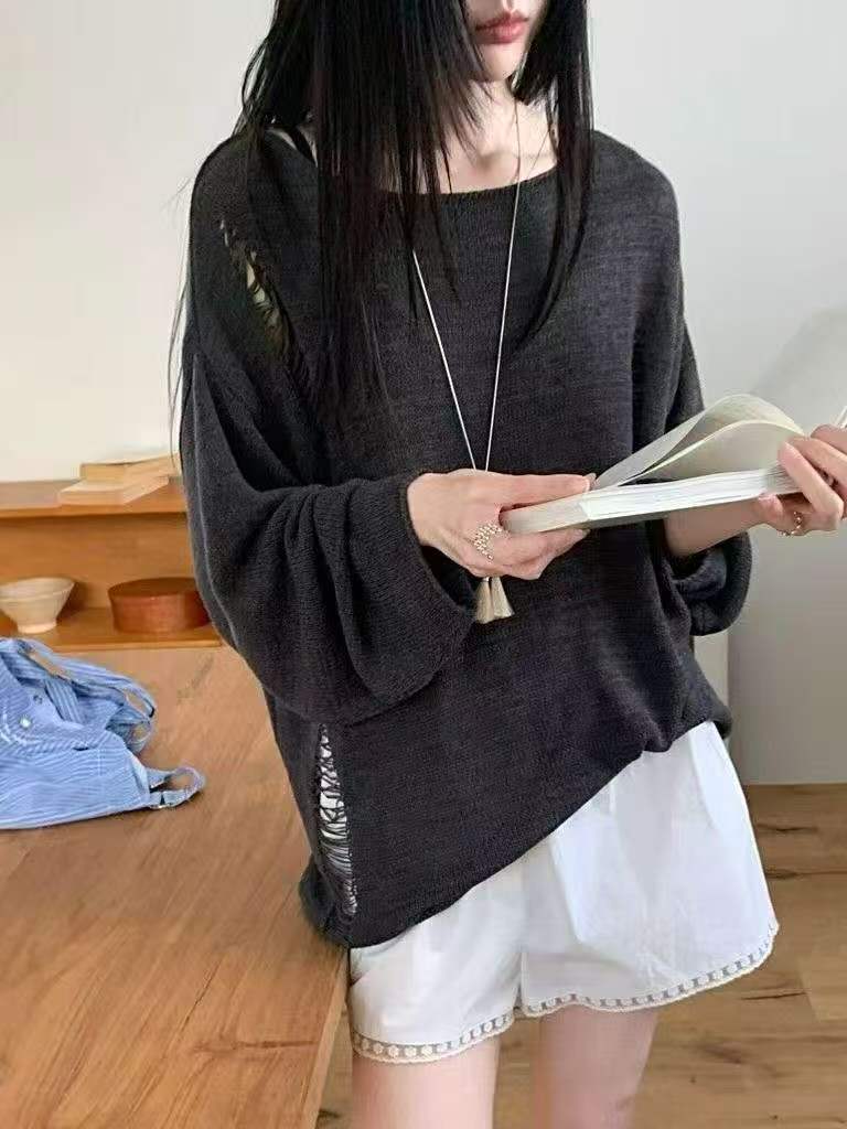 超绝慵懒感破洞上衣 显瘦又高级